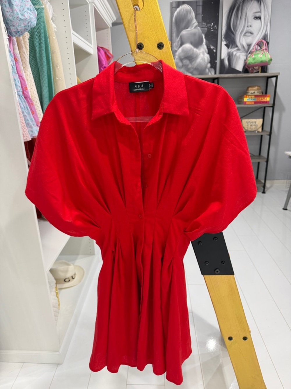 Vici Red Mini Dress with Button Front